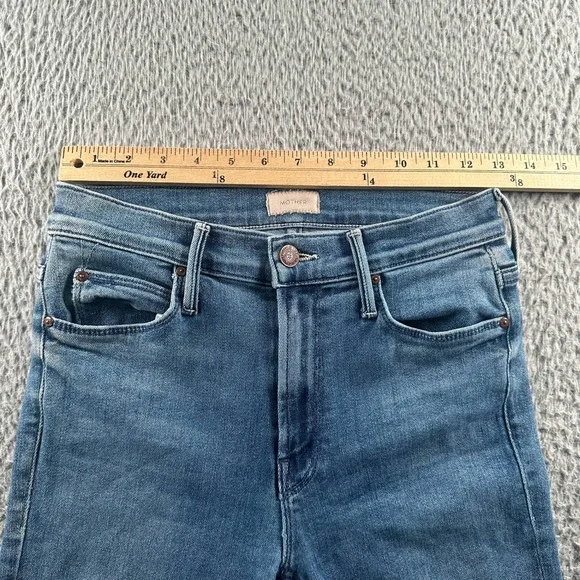 MOTHER Mid-Blue Frayed Hem Ankle Jeans - Picture 5 of 15